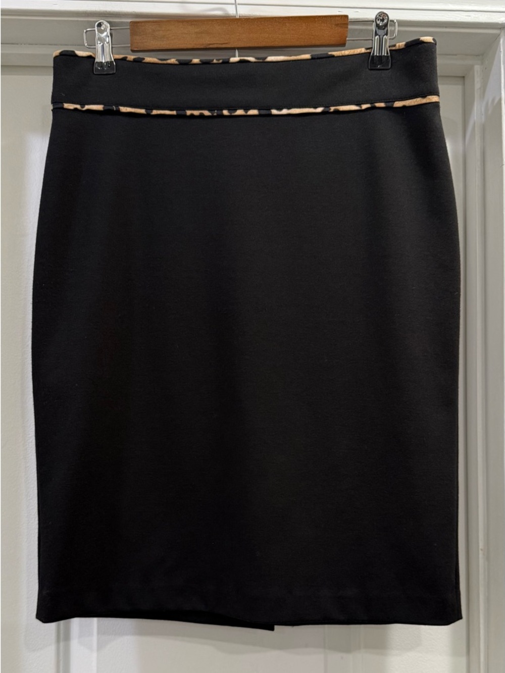 Calvin Klein Black Pencil Skirt with Leopard-Print Trim Size 8